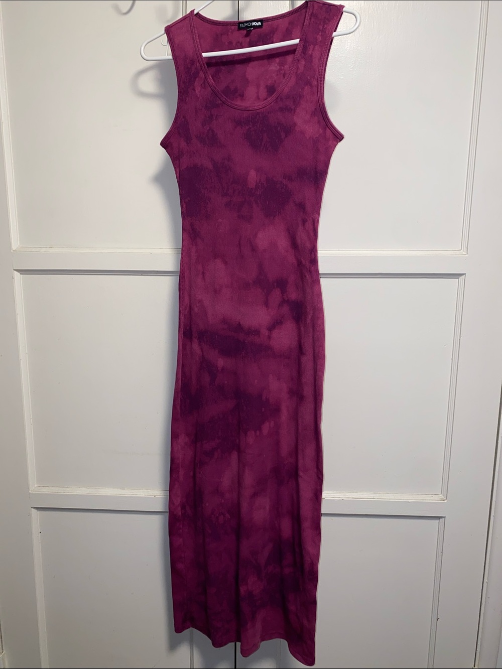 Fashion Nova Large Sleeveless Ribbed Maxi Dress in Berry Tie-Dye